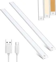 Luminsco 2Pack Under Cabinet Lights 40CM, 74-LED Motion Sensor Closet Lights Indoor with 3 Color Temps, Rechargeable Dimming Night Light for Closet, Wardrobe, Cupboard, Drawer, Hallway (Silver, 40cm)