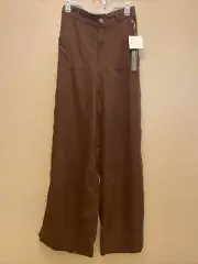 Nicole Miller Retro Pants Size 4 Elastic Waist Brown 100% Lyocell Patch Pockets