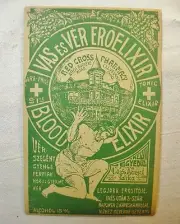 OLD MEDICINE BOTTLE LABEL FOR BLOOD TONIC ELIXIR RED CROSS PHARMACY CLEVELAND OH