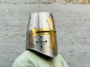 Medieval Knight Helmet With Mason's Brass Cross | Crusader Templar Warrior