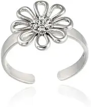 [Generic] 925 Sterling Silver Round Cut White CZ Diamond Flower Women's Adjustable Toe Ring, Stone, Cubic Zirconia