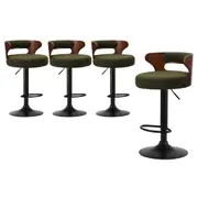Oikiture 4x Bar Stools Kitchen Gas Lift Swivel Chairs Stool Wooden Boucle Green