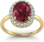 [PRISHA JEWELS] 925 Sterling Silver Zircon And Red Ruby Gemstone Halo Ring, Round Brilliant