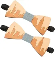 [WATIIFUFU] 2pcs Wooden Bow Tie Men Bow Tie Wedding Bow Ties for Groom Men's Bow Ties Groom Bowtie Wedding Groom Bow Tie Bachelor Party Wood Bowtie for Men Wooden Bowknot Bow-knot Light Brown