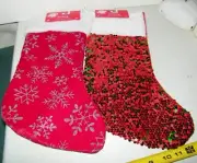 (2) Glitter, Sequin Christmas Stocking 14" Felt Lightweight By Ruz New Tags on