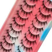 Anime Lashes 10 Pairs Clear Band Russian Strip Lashes 6D False Eyelashes Fluffy Long Dramatic Natural Fake Lashes Thick Soft Reusable Fake Lashes Pack Makeup (K09C-10P)