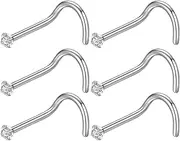 [Popuhoops] 316L Surgical Steel 22g/20g/18g Nose Rings Studs L-Shape Nose Nostrial Piercing Body Jewerly L Shaped Nose Studs 1.5mm 2mm 2.5mm 3mm CZ Nose Screw Studs Rings for Women