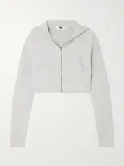 [RE/DONE] RE/DONE - + Net Sustain + Pamela Anderson Cropped Brushed Organic Cotton-blend Hoodie - Gray - large large Gray