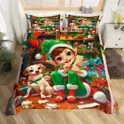 Kids Duvet Cover Set King Size,Xmas Elf Bowknot Santa Hat Bedding Set,Boys