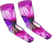 [FHEDVBN] Purple butterfly and flower Arm Sleeves Compression Arm Covers for Men Women Outdoor Sun Sleeves Cooling Sports Sleeve, Black