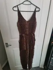 Leopard Print soft touch tie waist strappy summer Glam jumpsuit size 8