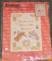 VTG JANLYNN PATCHWORK ANGELS BIRTH ANNOUNCEMENT CROSS STITCH SAMPLER NEW 11X15