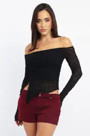 Black Off Shoulder Top Lace - Size 12M, Women's Top