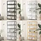 Oikiture Display Cabinet Storage 5-Tier Shelves Bamboo Clear Bookcase Stand Rack