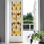 Flortlias Geometric Stained Glass Door Film, Removable Static Cling Window Sticker, Double-Sided Decal for Windows Decor, Vintage Boho