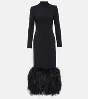 [David Koma] David Koma Feather-trimmed cady midi dress AU 6 black