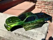 CUSTOM PAINTED RC BODY, TRAXXAS MAXX, CANDY GREEN CHROME FLAMES, 100% AIRBRUSH