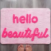 Hello Beautiful Bath Mat Light Pink Blush Peach Coral Cute Bathroom Rugs for
