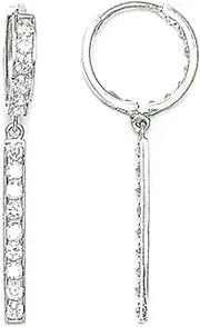 [JewelryWeb] 925 Sterling Silver Rhodium Plated CZ Simulated Diamond Chain Hinged Long Drop Dangle Earrings 36x13mm-Dangle Earring for Women and Men