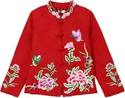 [QPZK] Women Chinese Tang Suit Coat Hanfu Jacket Traditional Clothing, Embroidered Thick Clothing Oriental Long Sleeve