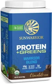 Sunwarrior Warrior Blend Protein Greens Powder Chocolate Flavored 30 Servings