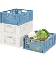 2 Blue 2 white Plastic Storage Basket Folding Storage Box Crate Stackable NEW