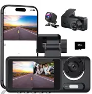 3 Channel Dash Cam, Dash Camera, 1080P Full UHD Car Camera Front and Rear Ins...