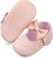 [XUZWECP] Baby Girl Bowknot Princess Shoes Toddler Anti, Heart-Shaped Pattern, (Pink, Inner Length 13.0 cm (Reference 12-18 Months Baby))
