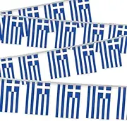 32FT Small Greece Pennant Flag Bunting,30 PCS Mini String Banner Strip Greek National Decor Rectangle for Holiday Restaurant Home Party School