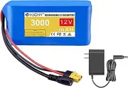 HJGHY 12V 3000mAh Rechargeable Li-ion Battery 12V Replacement Battery Pack with 12V Charger Compatible with 12V Devices RC Car Boat Robot LED Light Strip,12v 3000mah,one