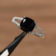 2Ct Cushion Cut Black Diamond Wedding Engagement Womens Ring 14K White Gold Over