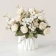 Artificial Flowers in Vase, with vase Fake Flowers Home Flower Arrangement, Balcony, Hallway, Garden, Bedroom, Living Room, Dining Table Decoration Flower A138 (D White)