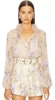 Zimmermann Eden billow Blouse size 4 Natural Iris Floral Purple Romantic