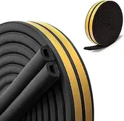 Door Weather Stripping, 40 Feet Soundproof Insulation Seal Strip for Windows with Self-Adhesive Protection Self Adhesive Foam Seal Strip,Sound Insulation D Type Weather Strips Easy Cut to Size(Black)