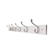Adoored White Hook Board With 6 Satin Chrome Classic Style Hooks