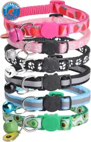6 Pack Cat Collars with Bells, Adjustable Breakaway Cat Collars, Reflective Cat