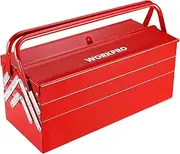 [WORKPRO] Metal Tool Box, 18-inch Cantilever Folding Red Storage Box, 3-Layer 5-Tray Multi-Function Tool Organizer, Red
