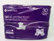 Member's Mark Total Protection Overnight Contoured Pads for Women (30 Ct)