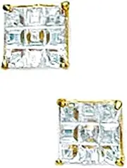 [JewelryWeb] 14k Yellow Gold 5x5mm 9 Segment Square CZ Simulated Diamond Basket Set Earrings Stud Earring for Women