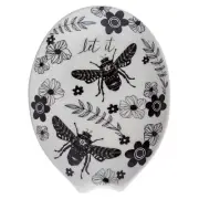 Karma, Boho Spoon Rest, Black and White Ceramic Spoon Rest, Ceramic Spoon Res...