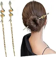 2pcs Retro Snake Hair Chopsticks with Rhinestones Elegant Chinese Hair Accessories for Women for Updo Styles Parties Weddings and Holiday Celebrations