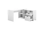 Ravee L-Shape Executive Manager Computer Corner Desk Table W/ Storage - White