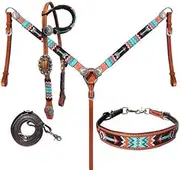 Showman Beaded Arrow Design 4 Piece Set Leather Headstall & Breast Collar Set