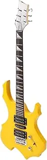 Electric Guitar Yellow Flame Shaped Beginner Kit with Picks Strings Handle Strap for Rock Music Enthusiasts