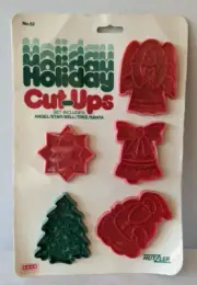 Hutzler Vintage Holiday Cut Ups Christmas 5 Cookie Cutters Santa Tree Angel NOS