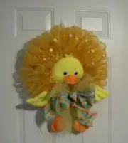 SPRING / EASTER BABY DUCK/ DUCKLING DECO MESH DOOR WREATH