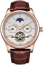 [Rhomba] LIGE6826 Fully Automatic Mechanical Watch Men's Watch Real Belt Waterproof Multifunctional Business Sports Watch Tuo Flywheel Watch