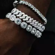 Fashion Bling Paved Rhinestone Prong Cuban Chain Bracelet n Men Hip Hop Iced Out