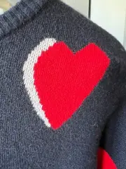 NWT Navy Blue Red Hearts Relaxed fit Sweater Pullover S