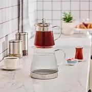 Karaca Keops Borosilicate Glass Teapot with Infuser - Transparent Tea Pot Turkish Tea Maker for Loose Leaf, Herbal Tea - Tea Kettle (1500 ml) & Teapot-Lid with Removable Strainer (450 ml)